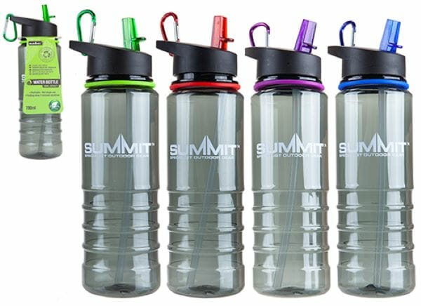 Summit 700ml Water Bottle With Folding Straw & Carabiner x 12